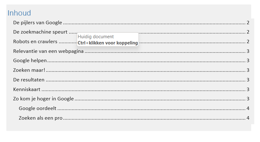 Inhoudsopgave maken in Word