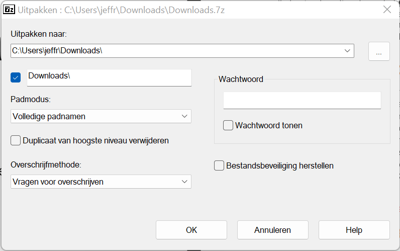 zip ontgrendelen 7zip