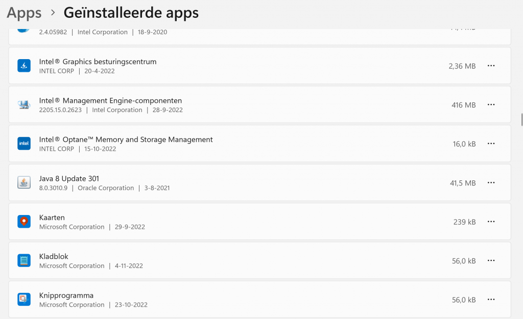 Windows 11 geïnstalleerde apps