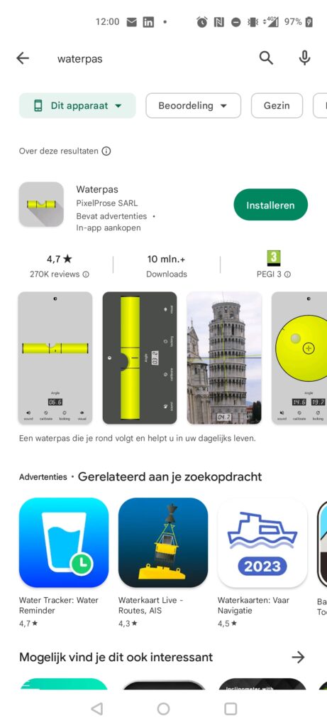 Installeer de waterpas-app