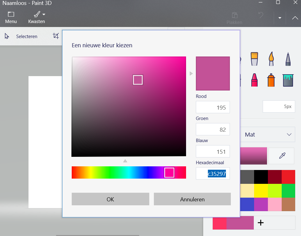 kleurcode plakken in paint