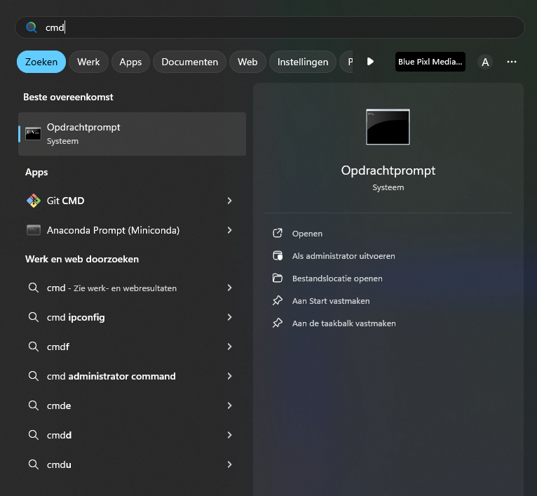 Opdrachtprompt openen