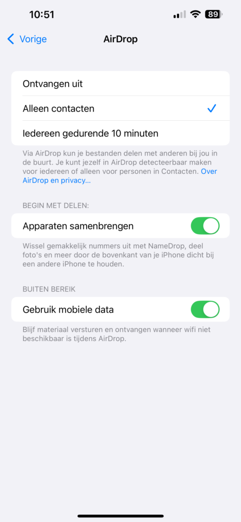 Airdrop instellingen