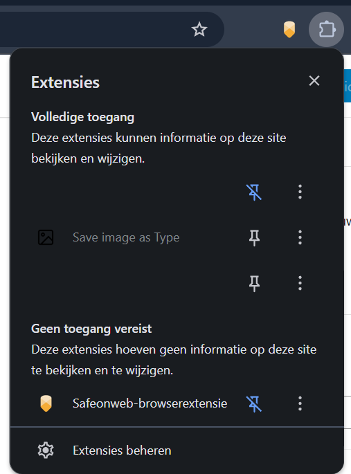 Safeonweb-extensie verschuiven