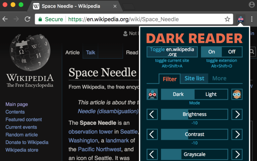 Dark Reader extensie