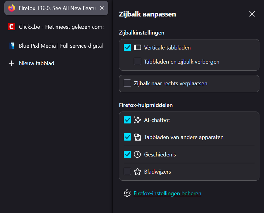Zijbalk aanpassen