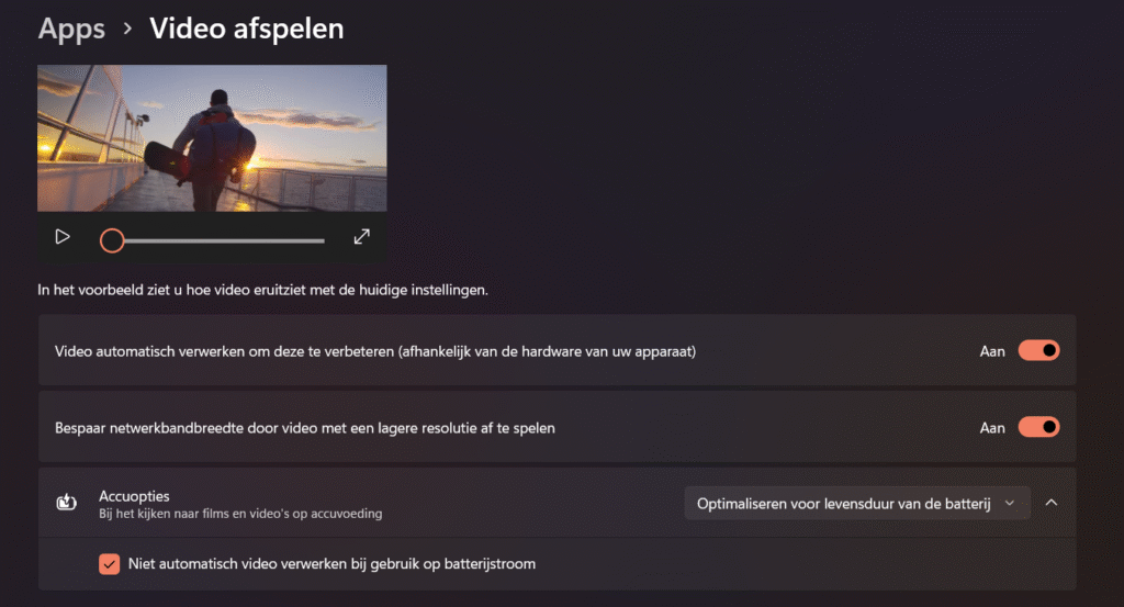 Apps Video afspelen Videokwaliteit verlagen