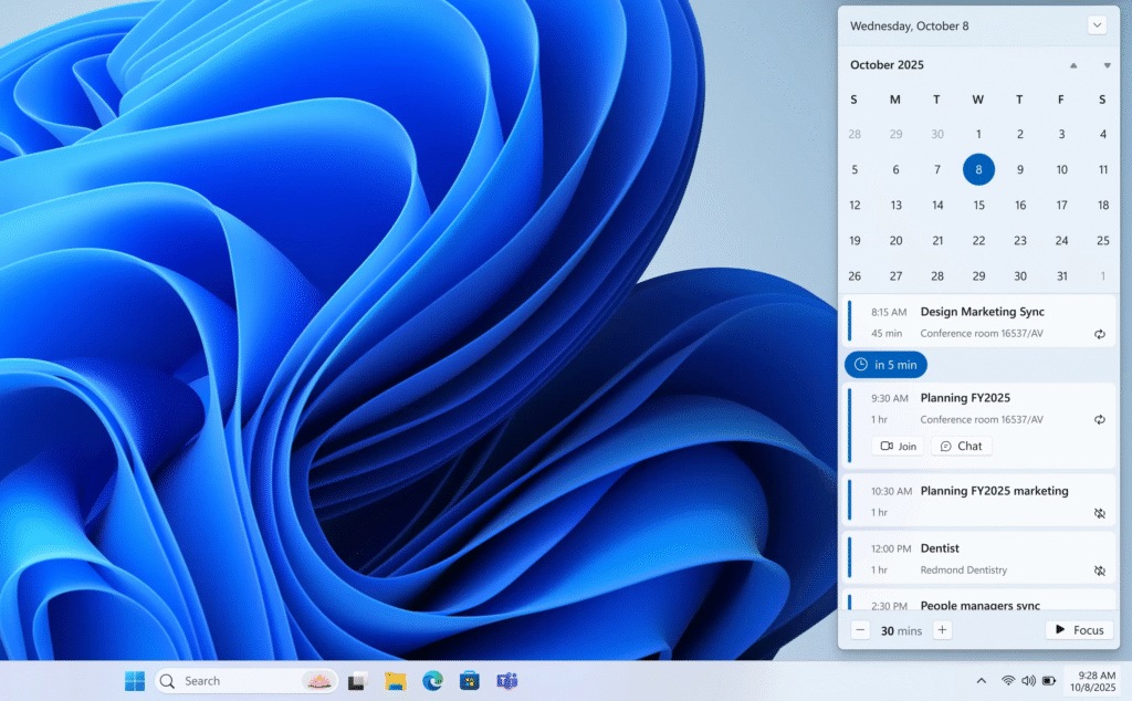 windows 11 agenda