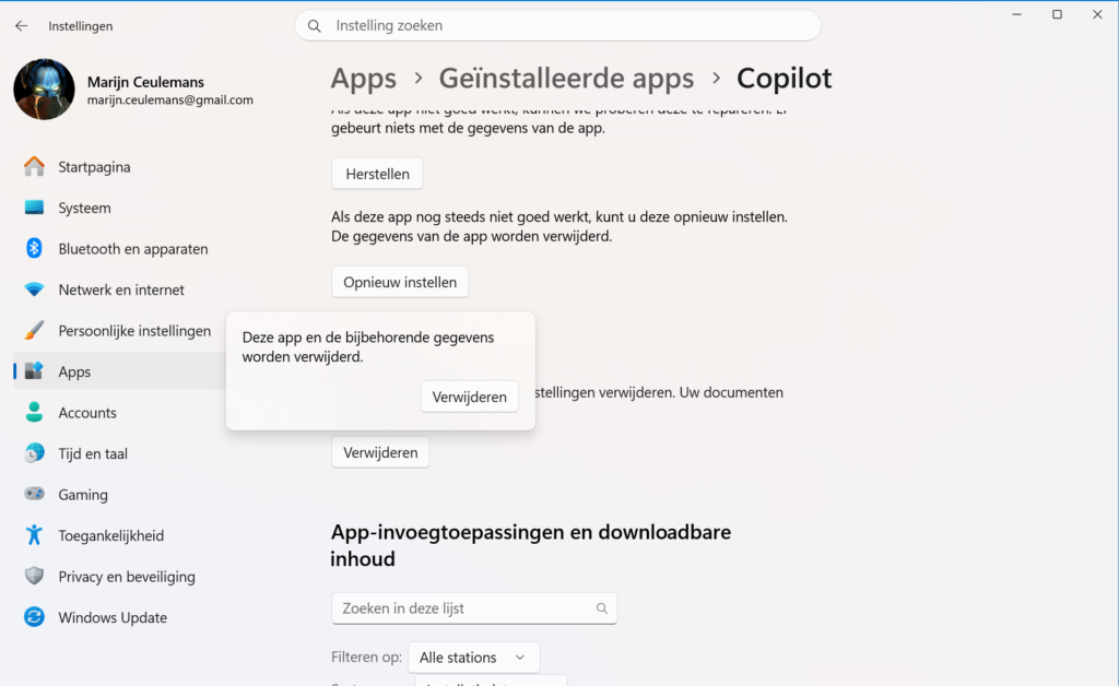 Copilot verwijderen